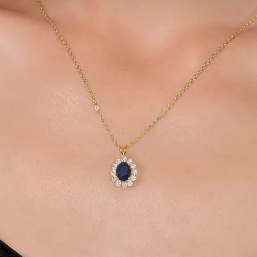 Vista 195 de Gem Stone King Collar con piedra natal ovalada de plata chapada en oro amarillo de 18 quilates, ovalado de 0.315 x 0.236 in, collares con colgante