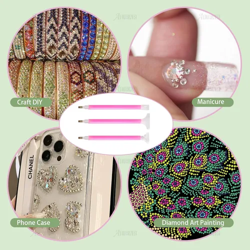 Vista 3 de AUEAR, Paquete de 48 bolígrafos de pintura artística de diamante 5D bordado para bricolaje, diamantes de imitación, pintura y manualidades