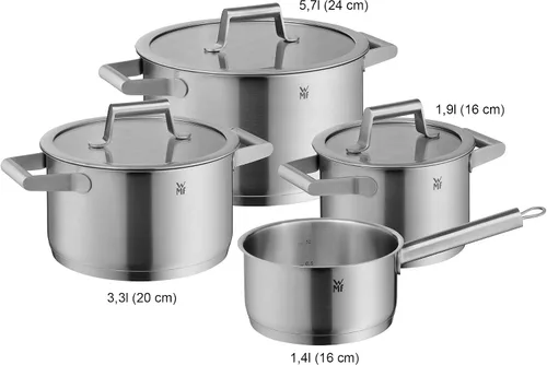 Vista 3 de WMF 732146040 Comfort Line Topfset Induktion Juego de ollas de acero inoxidable mate Cromargan de 4 piezas con tapa de cristal, escala, apilables