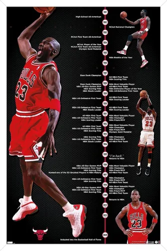 Vista 13 de Trends International Michael Jordan - Póster de pared de línea de tiempo, 14.725 x 22.375 pulgadas, versión enmarcada de madera de granero