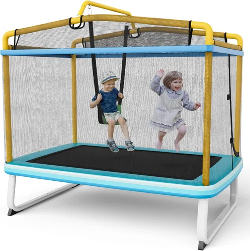 Vista 10 de Giantex - Cama elástica de 6 pies rectangular con columpio, cama elástica mini para niños aprobada por ASTM con red, barra horizontal, cierres