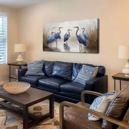 Vista 3 de 20"x 40" Canvas Wall Art Blue Heron Sea Bird Wild Bird Coastal Birds Vintage Heron Herons Blue Framed Pictures Painting Prints Large Wall Art for