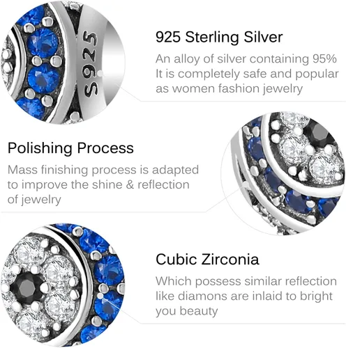 Vista 5 de AIEGNOS Dijes de Hamsa de mal de ojo para pulsera, collar de plata de ley 925, cuentas de mal de ojo de Fátima para manos de serpiente europea