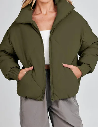 Vista 2 de ZESICA Chaqueta acolchada de invierno para mujer, manga larga, con cremallera, acolchada y con bolsillos