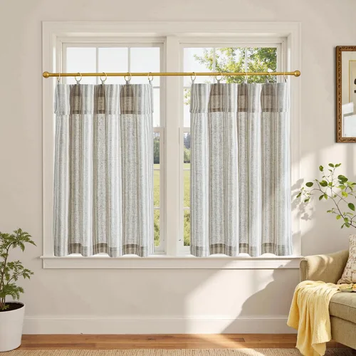 Vista 69 de Jinchan - Cortinas de lino a rayas para cocina, 24 pulgadas, beige, 2