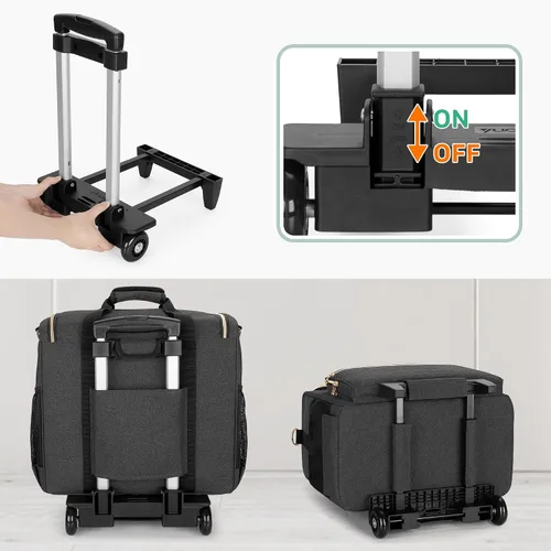 Vista 4 de LUXJA Bolsa rodante para profesores con compartimento para laptop y dolly desmontable, bolsa de mano rodante multifuncional para profesores
