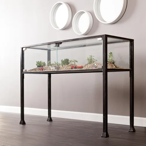Vista 2 de SEI Furniture - Consola de exhibición de terrario, mesa, color negro y plateado