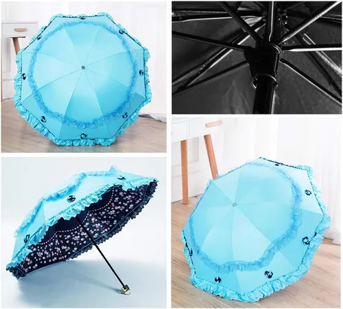 Vista 30 de Honeystore Paraguas plegable a prueba de rayos ultravioleta Princess Lace Parasol con cúpula anti-UV