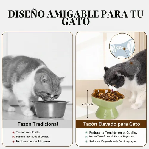 Vista 5 de S&Q's CERAMICS Cuenco elevado de alimentación lenta para gatos, cuenco elevado de cerámica para comida para mascotas para perros pequeños, comedero
