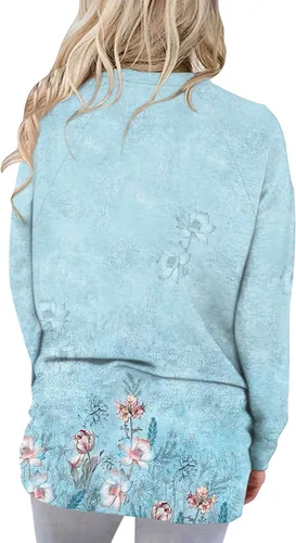 Vista 2 de JJHAEVDY Ropa de otoño para mujer 2023 sudadera de manga larga con estampado de cuello redondo elegante suéter cómodo con bolsillo