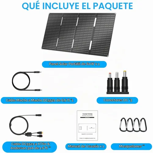 Vista 8 de Ecosonique - Cargador de paneles solares plegables portátiles de 60 W, carga rápida con USB-C PD3.0 USB-A QC3.0 DC 18V Salida ETFE Revestimiento