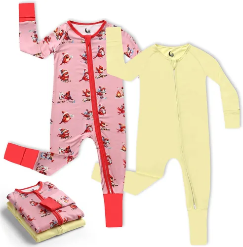 Vista 26 de Pijama de viscosa de bambú con cremallera de 2 vías para cambio de pañal, 0 a 24 meses, suave y elástico, paquete de 2 Oso azul