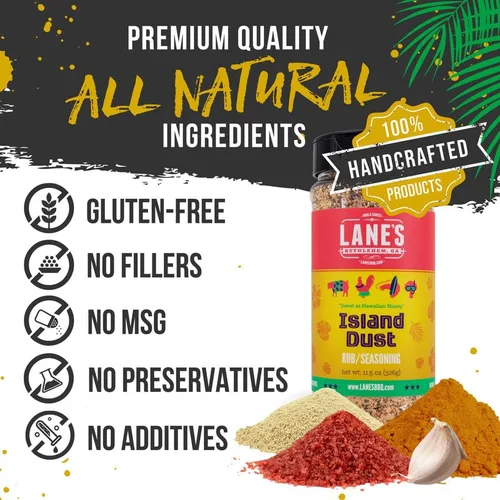 Vista 4 de Lane's Island Dust Rub Alaea - Sal de condimento de sal marina hawaiana, especia de sal roja hawaiana para mariscos y carne, fabricada en Estados