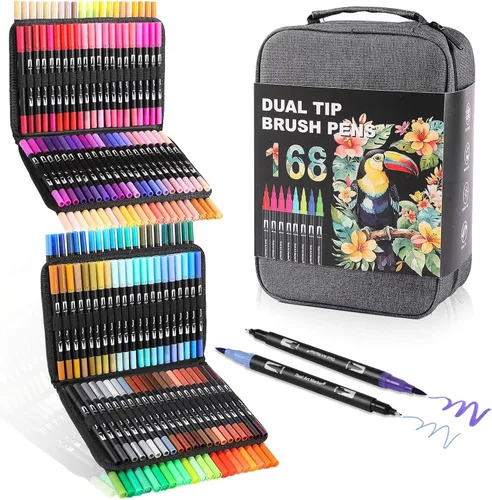 Vista 9 de TOSHARE Marcadores de acuarela de 36 colores y punta fina de doble punta para libros de colorear para adultos, bolígrafos de pintura sin sangrado