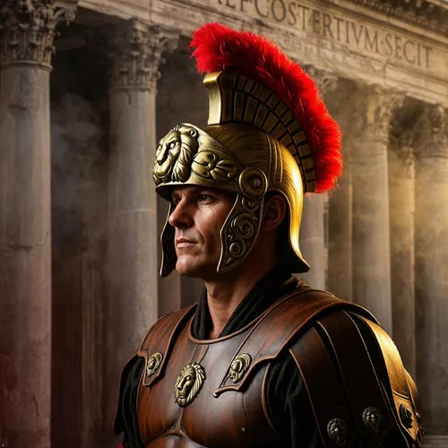 Vista 2 de Casco romano con pluma de plumas rojas, cascos de disfraz griegos, casco de legión, guerrero dorado
