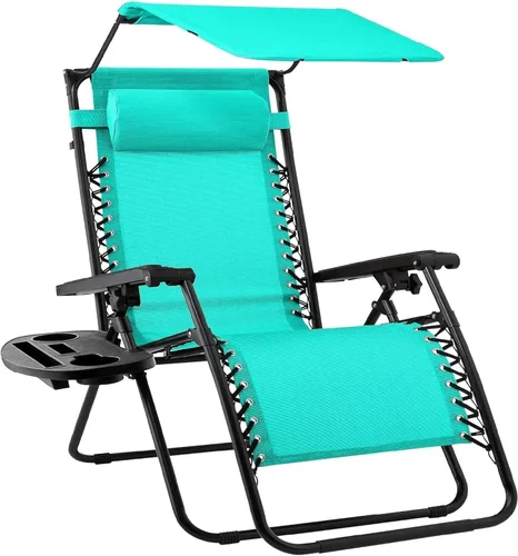 Vista 17 de Sillón plegable de gravedad cero para patio, con toldo ajustable y reposacabezas Amatista púrpura