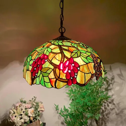 Vista 4 de Bieye L10762 - Lámpara colgante de techo estilo Tiffany con pantalla de 18 pulgadas de ancho, 3 luces, cableado duro
