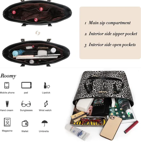 Vista 5 de Montana West Juego de bolso de 3 piezas con estampado de leopardo para mujer