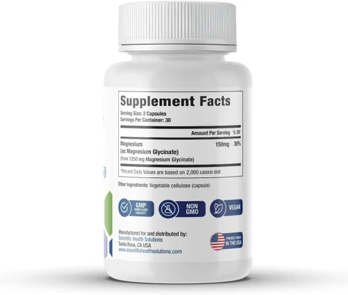 Vista 9 de Glicinato de magnesio 150 mg - Magnesio de alta absorción para la salud del corazón, los huesos y los músculos - Apoya los calambres en las piernas