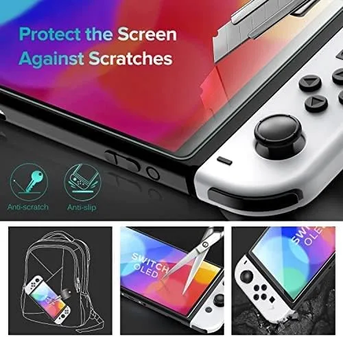 Vista 7 de ivoler Paquete de 4 Protector de pantalla de vidrio templado diseñado para Nintendo Switch OLED modelo 2021 con marco de alineación transparente HD