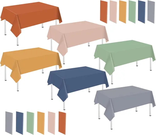 Vista 13 de Whaline 24 piezas de mantel azul de invierno de plástico, 6 gradientes de azul, mantel rectangular impermeable para decoración de boda de verano