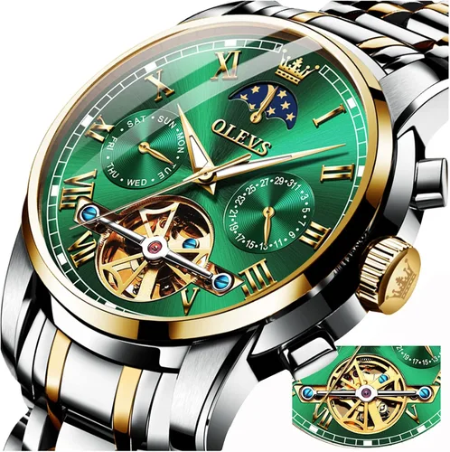 Vista 3 de OLEVS Reloj automático de lujo sin batería reloj de pulsera mecánico impermeable de acero inoxidable Tourbillon esqueleto de pulsera ajustable