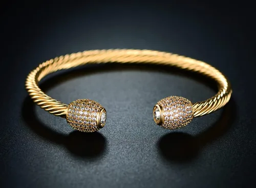 Vista 5 de Barzel Brazalete de cable de cristal chapado en oro de 18 quilates para mujer, brazalete, Metal, cristal