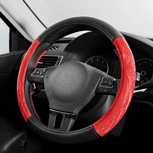 Vista 9 de PIC AUTO Funda para volante, protector de volante de automóvil de cuero de grano de seda, agarre cómodo, universal de 14.5 a 15.5 pulgadas