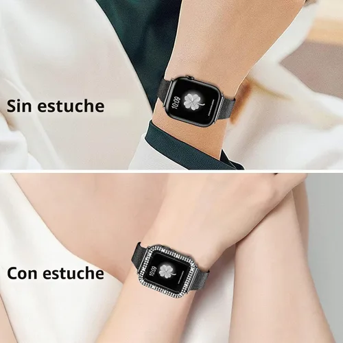 Vista 3 de Joyozy Correa delgada de acero inoxidable compatible con Apple Watch de 1.49, 1.57, 1.61, 1.65, 1.73, 1.77 y 1.81 pulgadas, correa milanesa con Negro