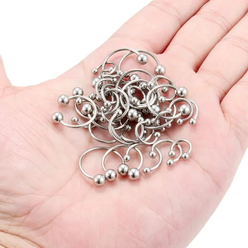 Vista 3 de Ruifan 24-36 aretes de acero quirúrgico 16G 14G 12G para nariz tabique herradura ceja lengua labio pezón hélice tragus 0236-0748in