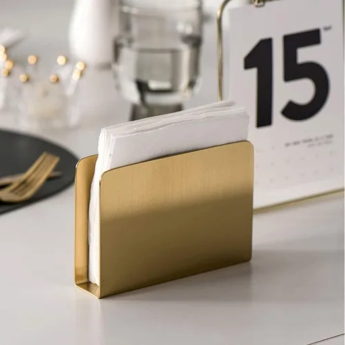 Vista 5 de Servilletero dorado independiente de acero para mesa de comedor, cocina, encimera, toalla de invitados (cuadrado)