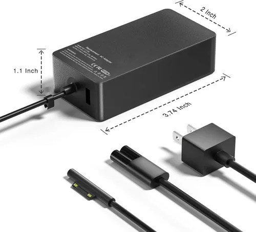 Vista 3 de Cargador de portátil Surface Pro de 65 W para Microsoft Surface Pro 10/9/8/7/6/5/4/3/X, Windows Surface Laptop 6/5/4/3/2/1, Surface Book 3/2/1