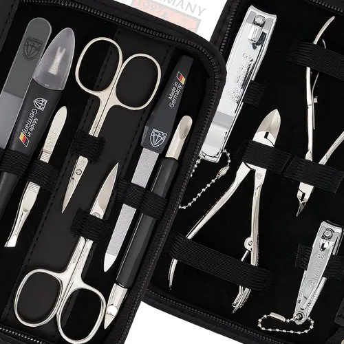 Vista 5 de 3 Swords Germany Kit de manicura y pedicura con estuche de piel auténtica - Hecho en Solingen/Alemania negro (Black - Genuine Leather)