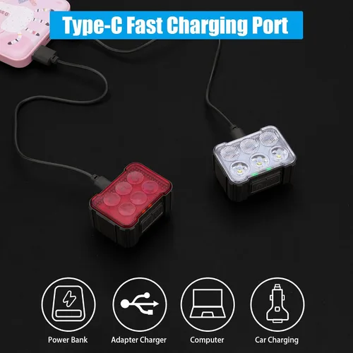 Vista 5 de 2 luces para bicicleta, luces delanteras y traseras, juego de luces de bicicleta recargables por USB, 6+12 modos, luces impermeables IPX4
