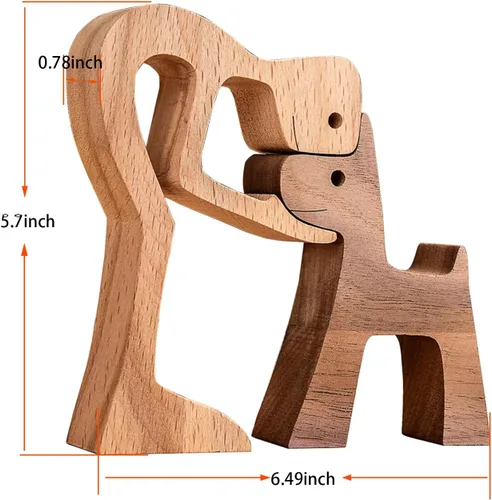 Vista 2 de Figuras decorativas de madera para hombres y perros, decoración del hogar, escultura de madera, estatua de cachorro y humana, escultura de oficina