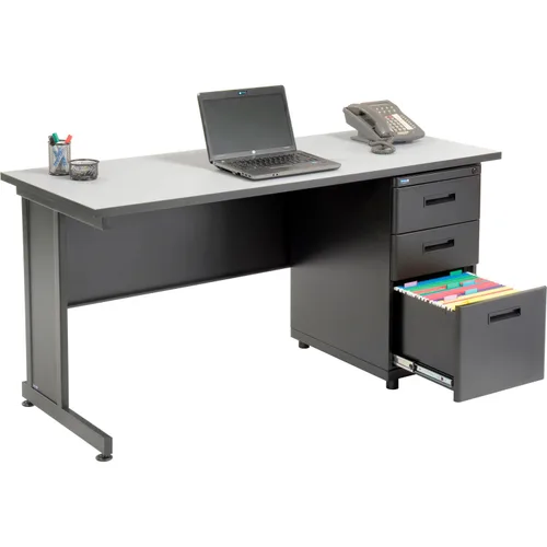 Vista 3 de Interion Escritorio de oficina con 3 cajones, 60 pulgadas de ancho x 24 pulgadas de profundidad - Gris