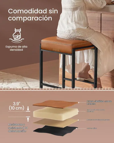 Vista 5 de VASAGLE Taburetes de bar, altura de mostrador, piel sintética, 26 pulgadas marrón (Caramel Brown)
