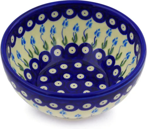 Vista 12 de Auténtico cuenco de cerámica polaca de 6 pulgadas en diseño de aciano azul, hecho a mano en Bolesławiec Polonia por Ceramika Bona + certificado