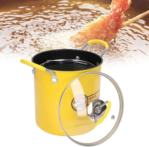 Vista 6 de Olla para freidora, freidora pequeña de 3 litros con cesta, olla de espárragos de acero inoxidable con filtración de aceite para papas fritas