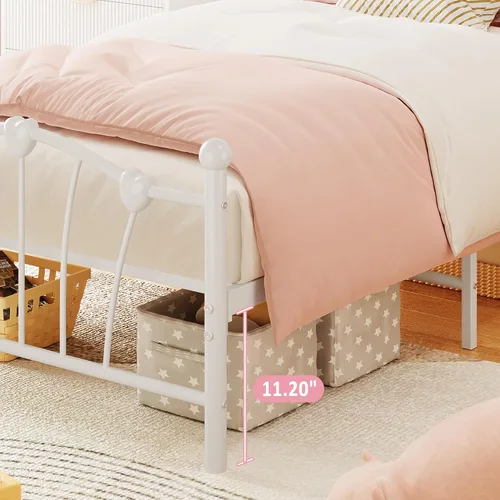 Vista 4 de GarveeHome Marco de cama de tamaño individual, marco de cama de metal en forma de corazón con cabecera y estribo, marco de cama de plataforma