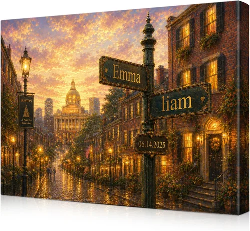 Vista 51 de IPIC - Personalized Framed Canvas with Custom Street Sign in Boston Personalized Street Signs with Names, Custom Canvas Print, Boston Sunset