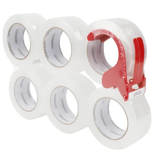 Vista 10 de COSIMIXO Cinta de embalaje transparente resistente de 2.5 mil x 1.88 pulgadas x 55 yardas, 6 rollos con dispensador, cinta de embalaje transparente
