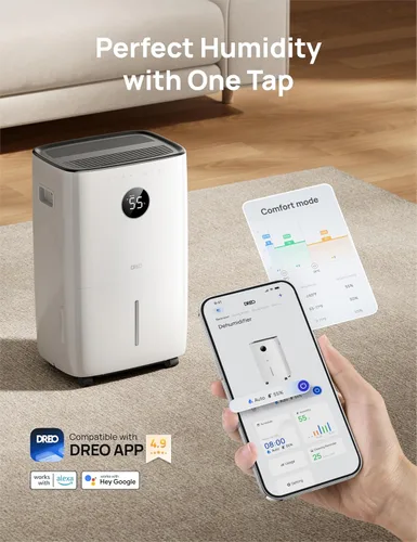 Vista 6 de Dreo 711S - Deshumidificador inteligente de 110 pintas para sótano, 4500 pies cuadrados para habitación grande, tanque de agua de 2 galones