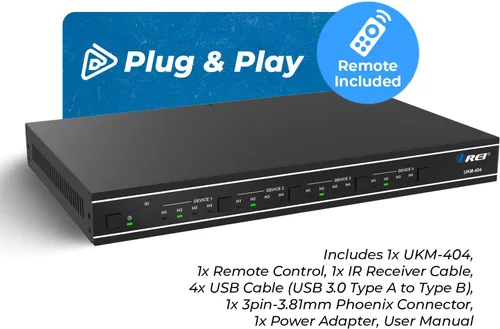 Vista 8 de OREI Interruptor de matriz USB 4x4 - USB 3.2, control remoto IR, RS-232, WebGUI, periférico USB Matrix, KVM Switch 4 Monitors 4 Computers – 5Gbps