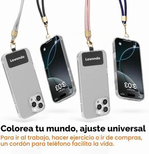 Vista 6 de Cordón universal para teléfono celular, correa antirrobo ajustable para el cuello para iPhone 17 Pro Max, 2 parches de teléfono, almohadillas