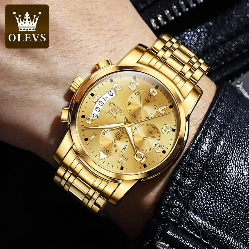 Vista 8 de OLEVS Reloj de pulsera ajustable de acero inoxidable impermeable para hombre, reloj analógico de cuarzo para hombre, moda de negocios, clásico