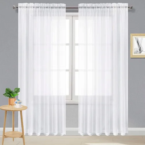 Vista 130 de DWCN Cortinas Transparentes Aqua de Voile Semitransparente con Bolsillo para Barra para Dormitorio y Sala de Estar, 36 x 36 pulgadas de Largo, Juego
