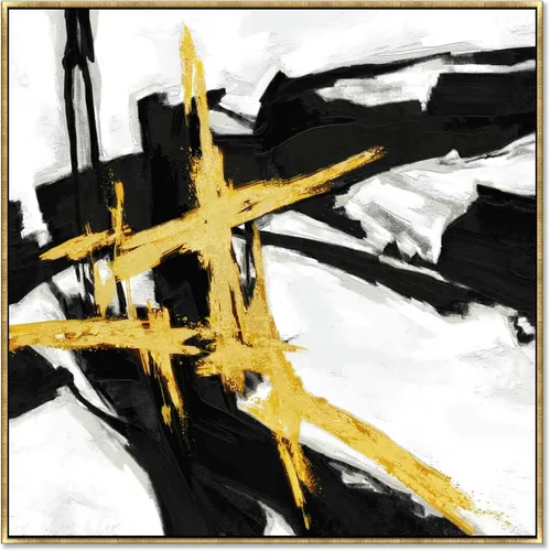 Vista 9 de Sofoney - Lienzo abstracto enmarcado en oro negro y dorado, impresiones artísticas 3D texturizadas con pinceladas negras con lámina dorada