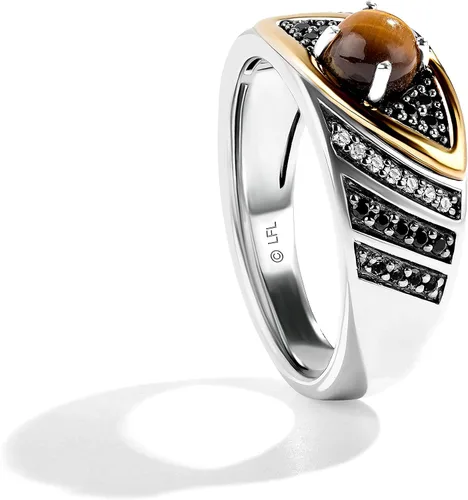Vista 2 de Jewelili Anillo de mujer Jabba The Hutt de Star Wars Fine Jewelry de 15 qt.tw. diamantes blancos y negros, ojo de tigre, cuarzo ahumado, plata
