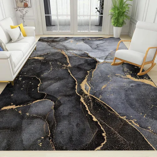 Vista 8 de Alfombra de área estampada azul, retro, envejecida, antideslizante, para interiores, sala de estar, lavable a máquina, transpirable para sala